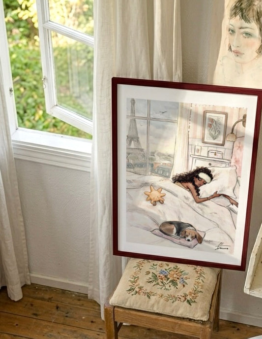 Poster in dark red frame