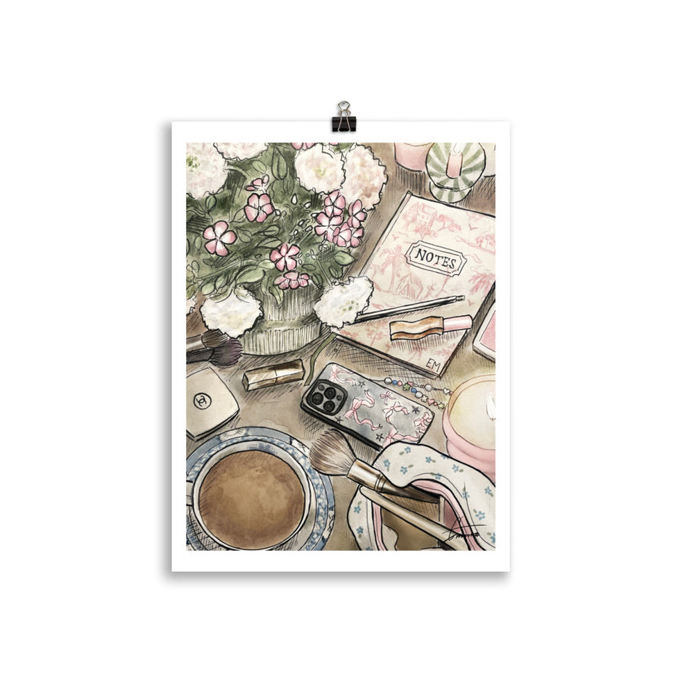 Pretty Mess I Art Print | Chic Cluttercore Watercolor Poster – emmzonn